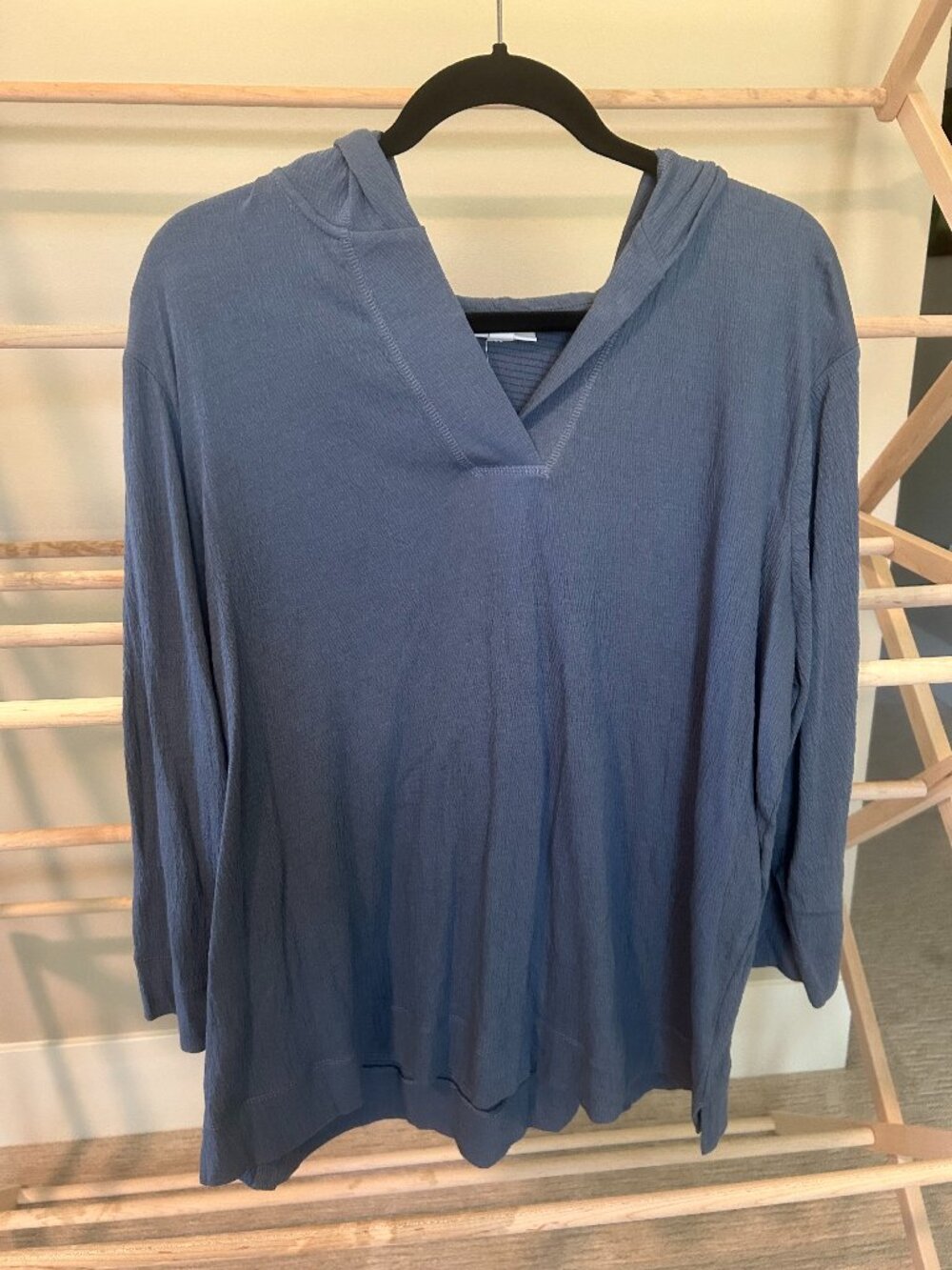 NWT Pure Jill Cadet Blue Crinkle Textured Hooded Sweatshirt T